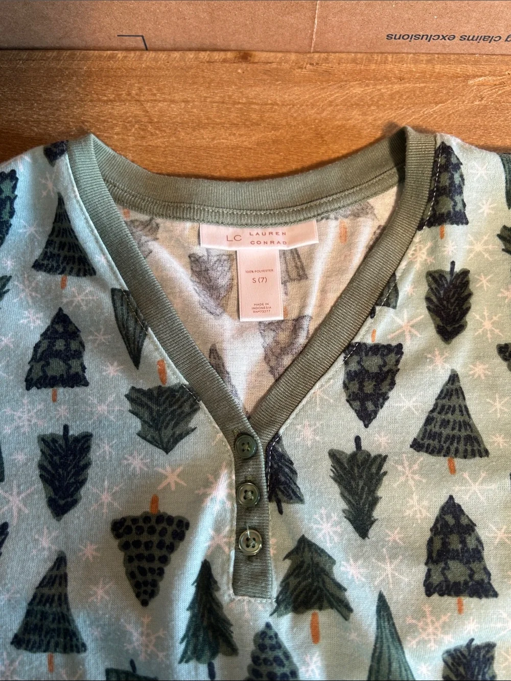 LC Lauren Conrad Mint Green Tree-Print Long Sleeve Nightshirt